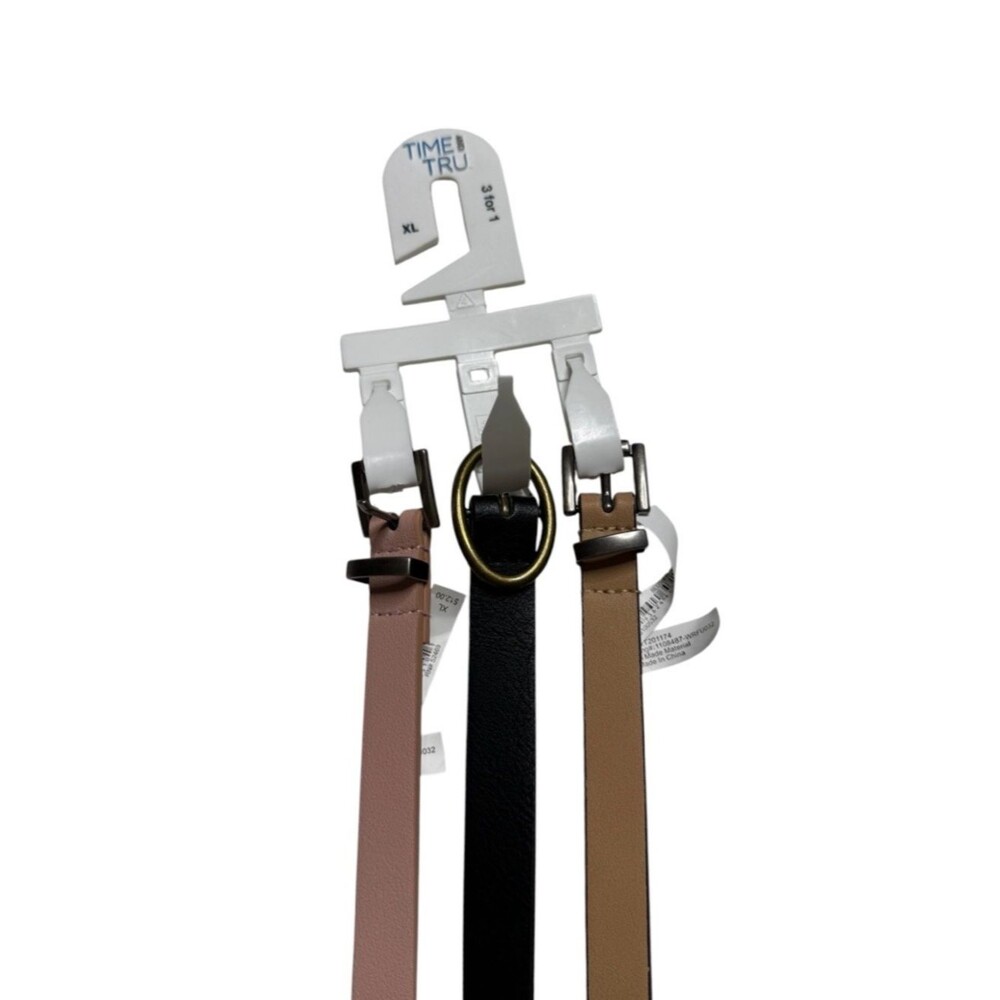 Time & Tru Set of 3 Skinny Belts Faux Leather Blush Pink Black Light Tan Sz XL